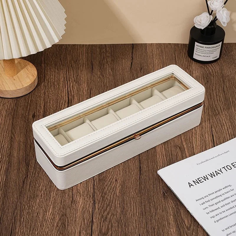 6-Box Checkered Watch Storage Case High-Grade Velvet Lining Waterproof Dustproof Anti-Fall Display Watch Box