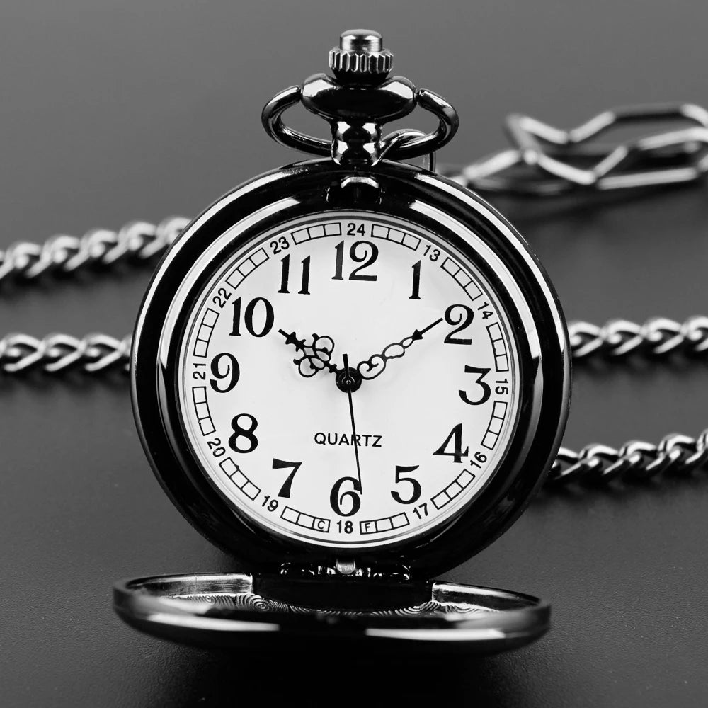 Classic Fashion 37CM Fob Chain Smooth Steel Polish Quartz Pocket Watch Mens Pendant Gifts