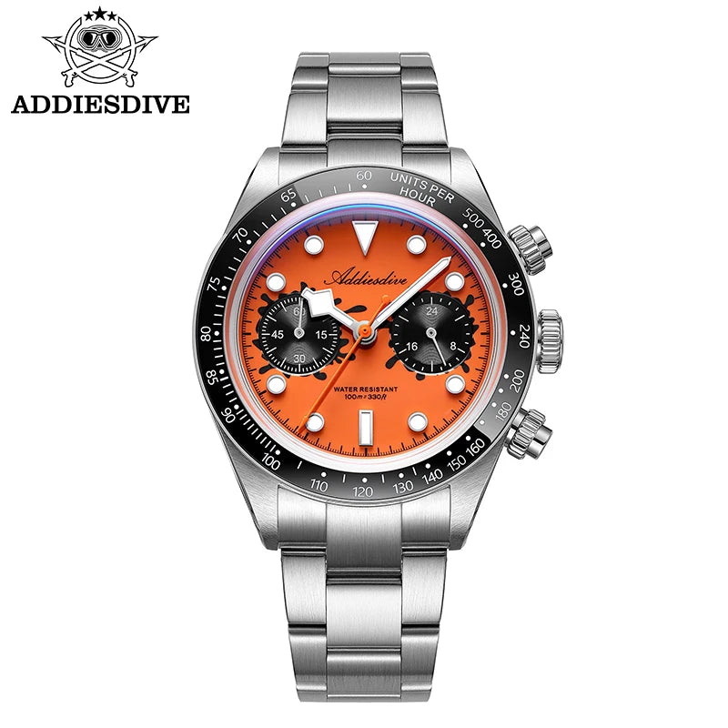 ADDIESDIVE Watches AD2520 Men VK64 Quartz Chronograph Watch Luminous Ceramic Bezel 40mm Bubble Glass 100m Waterproof Wristwatch
