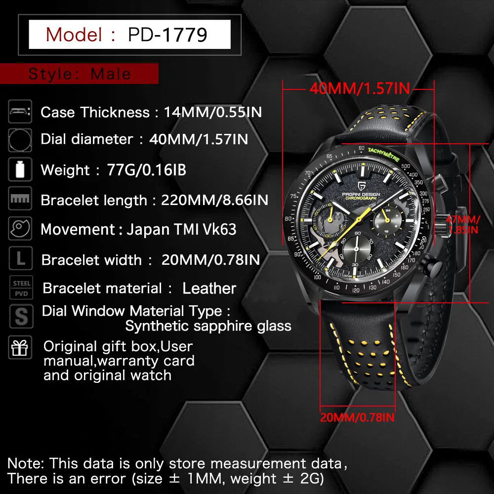2026men's watches top Pagani design brand quartz men's watches VK63 sports chronograph sapphire leather strap relógios masculino