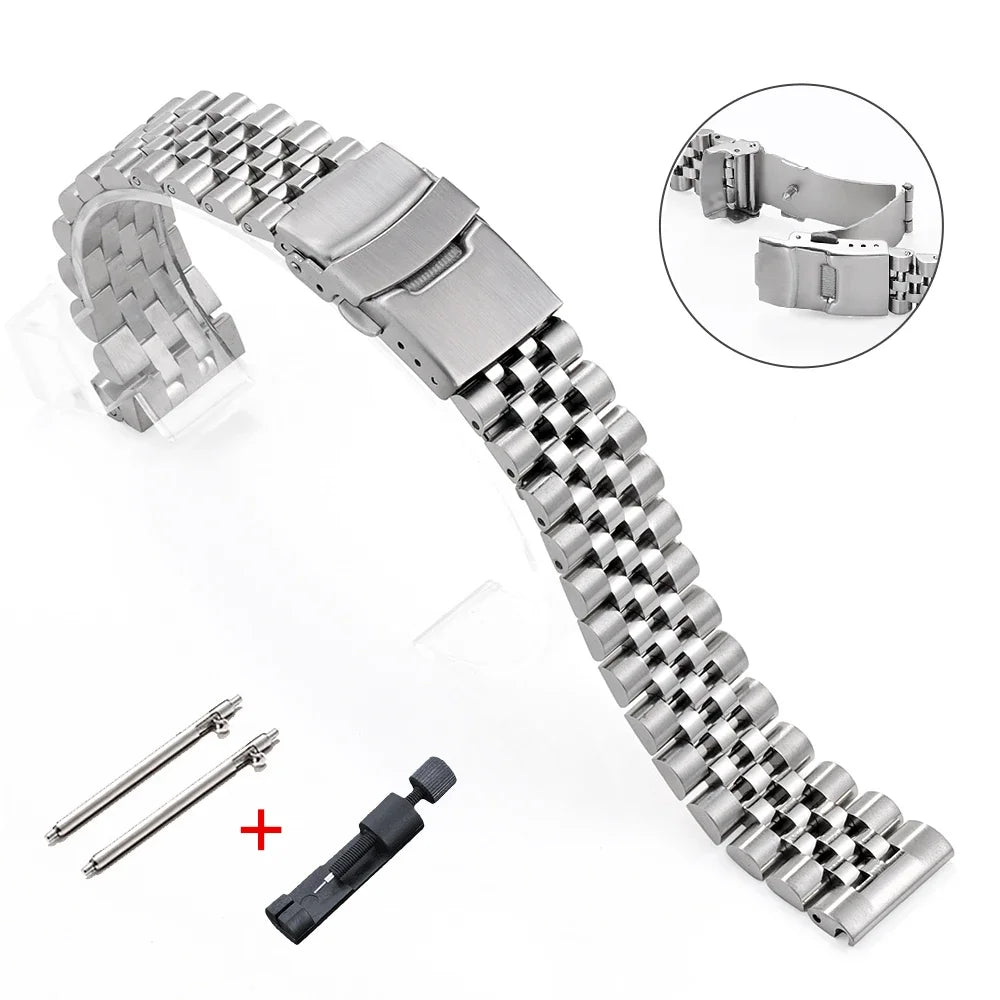 Straight End Stainless Steel Strap for Jubilee SKX007/009 Curved End Metal Watch Band 18mm 19mm 20mm 21mm 22mm Bracelet