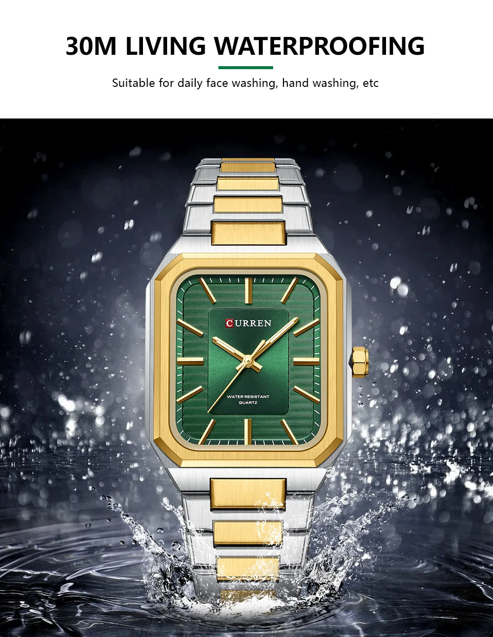 CURREN NEW Stainless Steel Strap Vintage Rectangle Dial Quartz Watches for Men Luminous Hands Waterproof