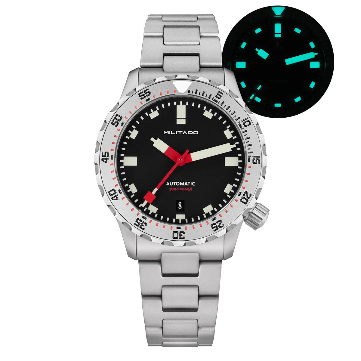 Militado ML20 39Mm Men Automatic Dive Watch Sl3001 Mechanical 200M Waterproof AR Sapphire Luminous Stainless Steel Wristwatch