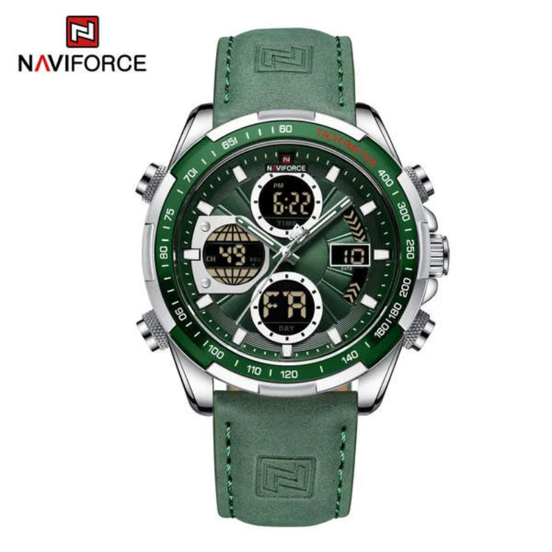 NAVIFORCE New Fashion Multifunctional Men Watches Top Brand Genuine Leather Waterproof Digital Analog Quartz Luminous Male Clock
