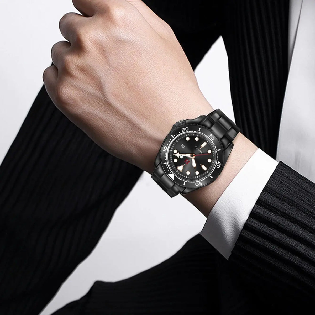 NS Mens Sports Watch | Multi-Color High-Contrast Dial and Markers Ceramic Bezel Stainless Steel Band Versatile Style