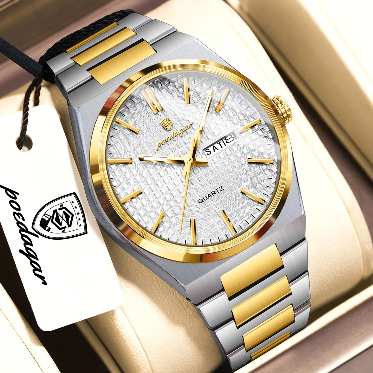 POEDAGAR Youth Fashion Men Clock Luminous Waterproof Stainless Steel Men's Watch Date Week Business Quartz Watches For Man Reloj