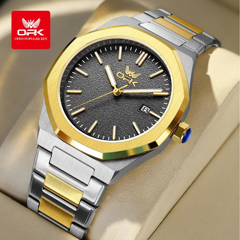OPK 6046 Mens Watch Solid Stainless steel Calendar Waterproof Quartz Watch for Men