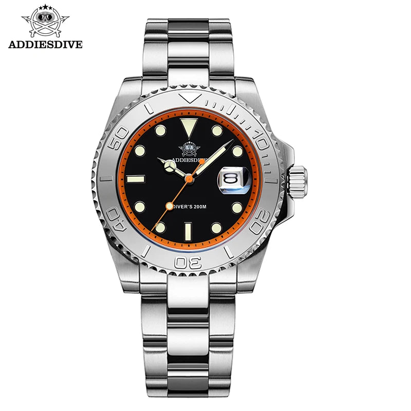 ADDIESDIVE Men's Dive Watch 200m Water Resistance BGW9 Super Luminous Ceramic Bezel Stylish Men's Stainless Steel Quartz Watch
