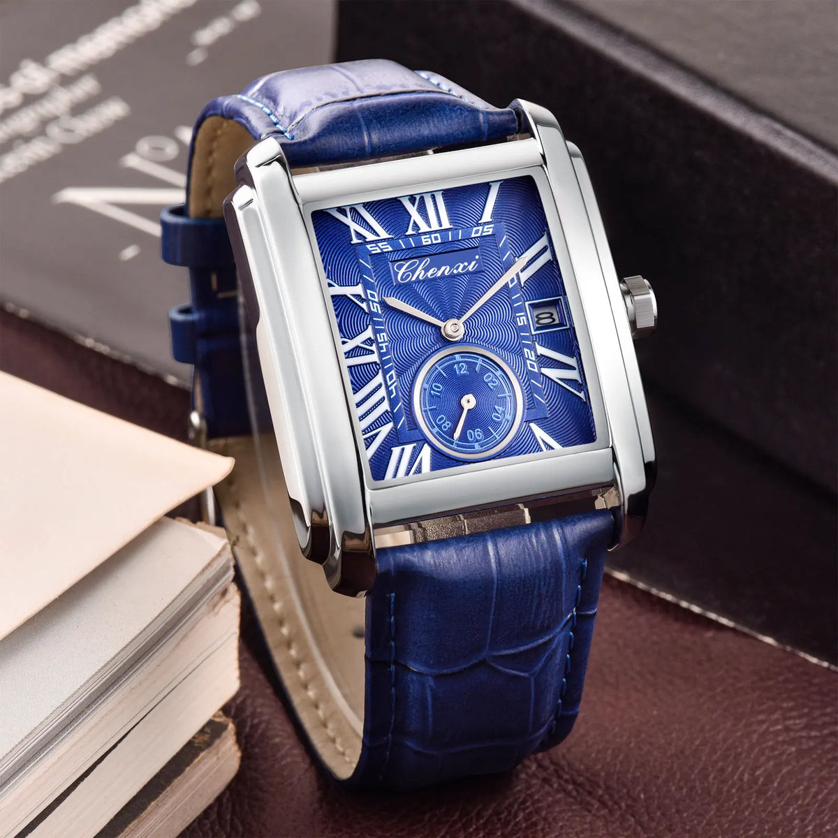Chenxi 8216 Top Brand Rectangle Sport Men Watch Hot Sell Military Calendar Waterproof Male Genuine Leather Quartz Elegant Clock