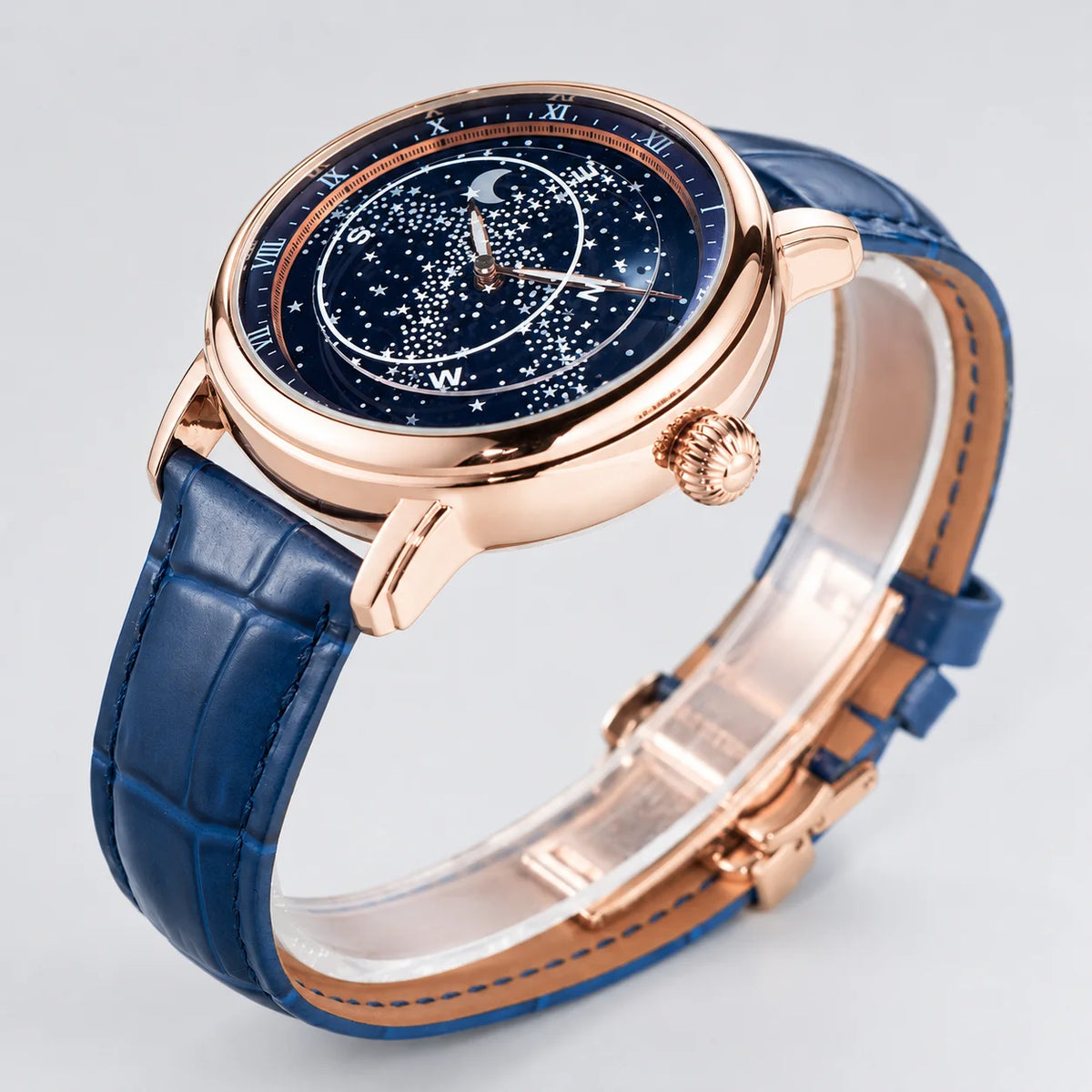 OBLVLO Men's Starry Sky Automatic Mechanical Watch Classic Leather Strap 316 Stainless Steel Simple Fashion Watch WT003