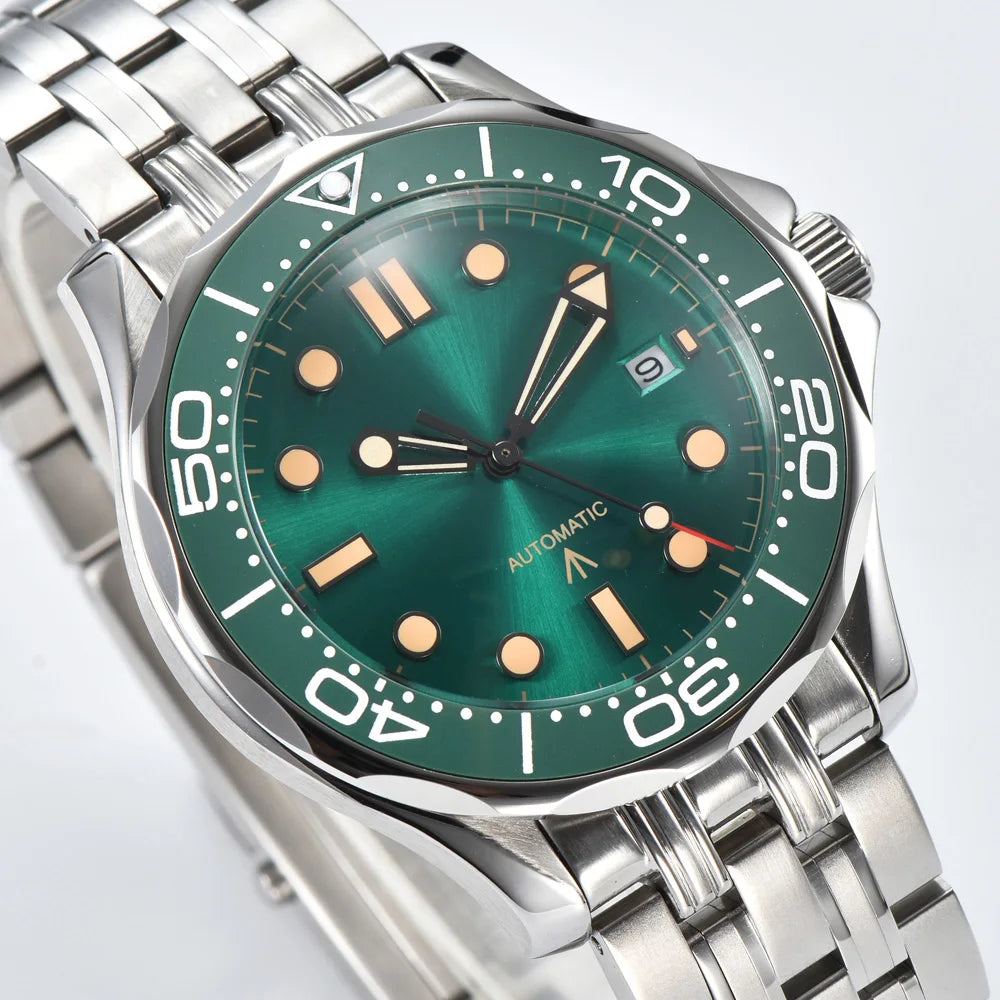 Parnsrpe 2026 New Miyota 8215 Automatic Dive Watch for Men Luxury Sport Green Dial Luminous Hardlex Date Waterproof Bus