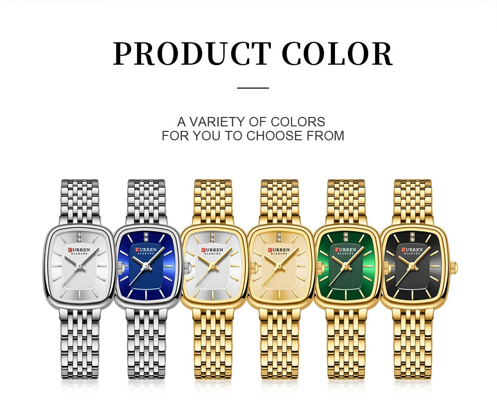 CURREN 9093 Fashion Quartz Women Watch Elegant Square Dial Gold Stainless Steel Strap Waterproof Leisure Ladies Business Watches