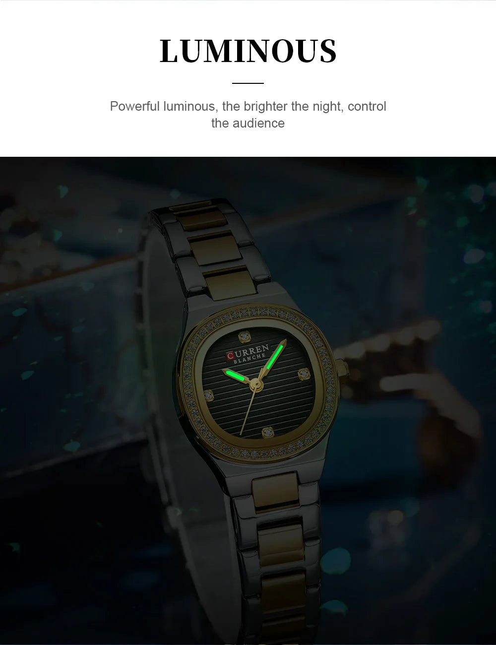 CURREN Fashion Casual Quartz Wristwatches for Women Simple Dress Watch Ladies Stainless Steel Bracelet with Luminous Hands