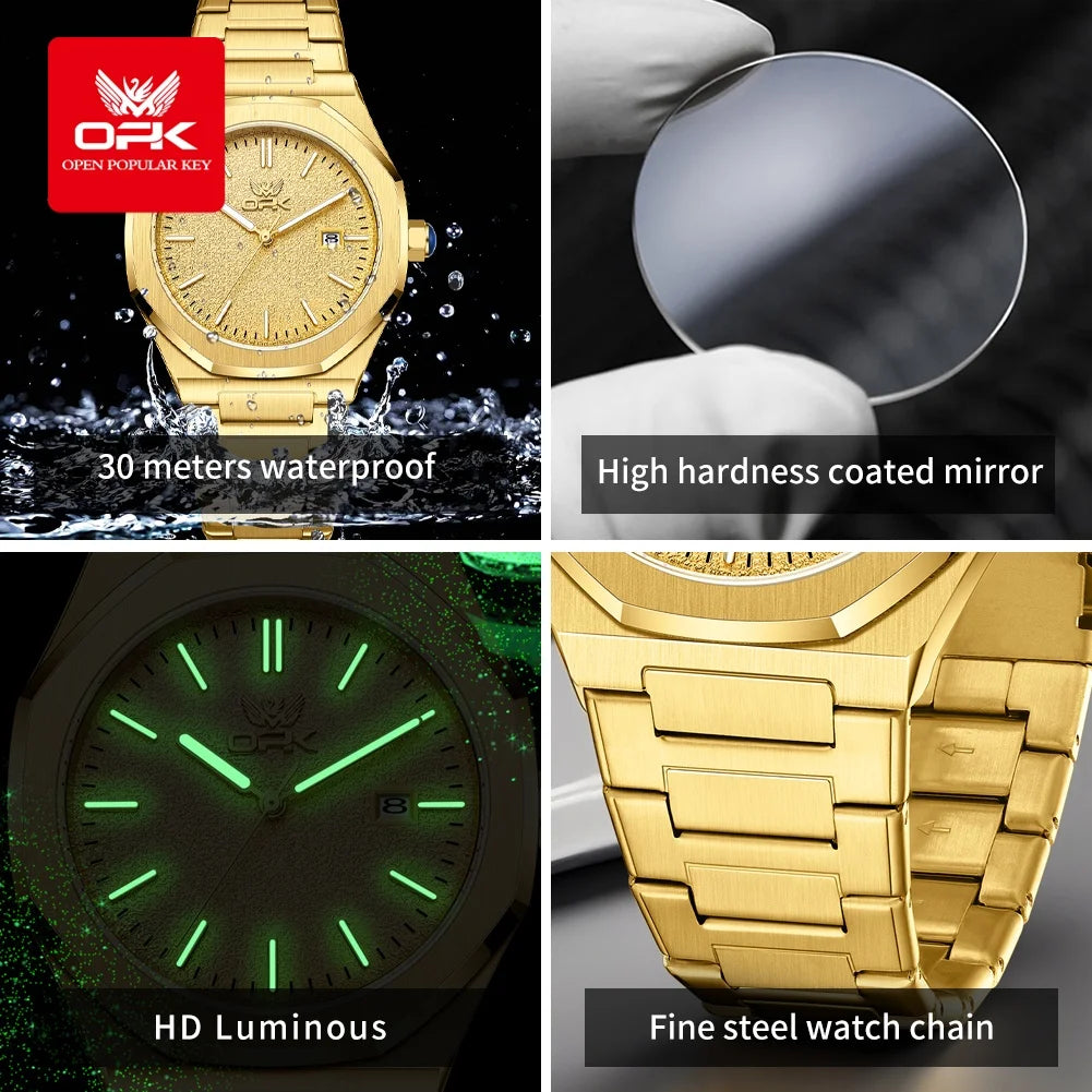 OPK 6046 Mens Watch Solid Stainless steel Calendar Waterproof Quartz Watch for Men