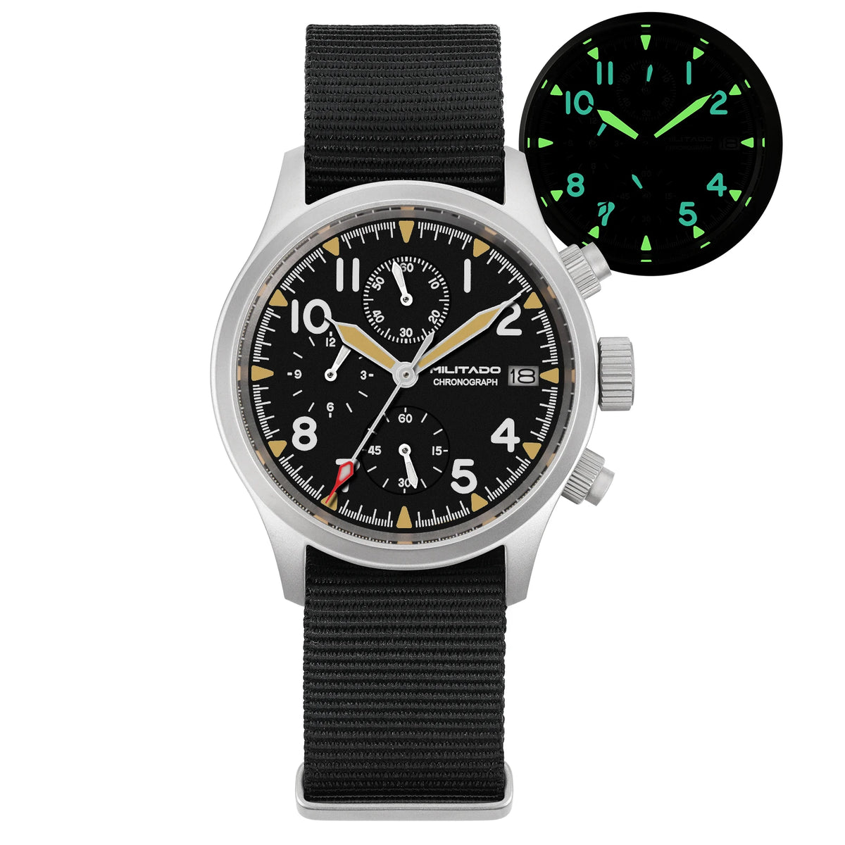 Militado ML1868KF 3 Dial Quartz Watch VK67 Chronograph Movement Luminous Sapphire Glass 100m Waterproof 39mm Military Watches