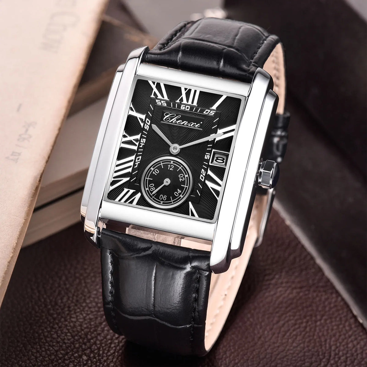 Chenxi 8216 Top Brand Rectangle Sport Men Watch Hot Sell Military Calendar Waterproof Male Genuine Leather Quartz Elegant Clock