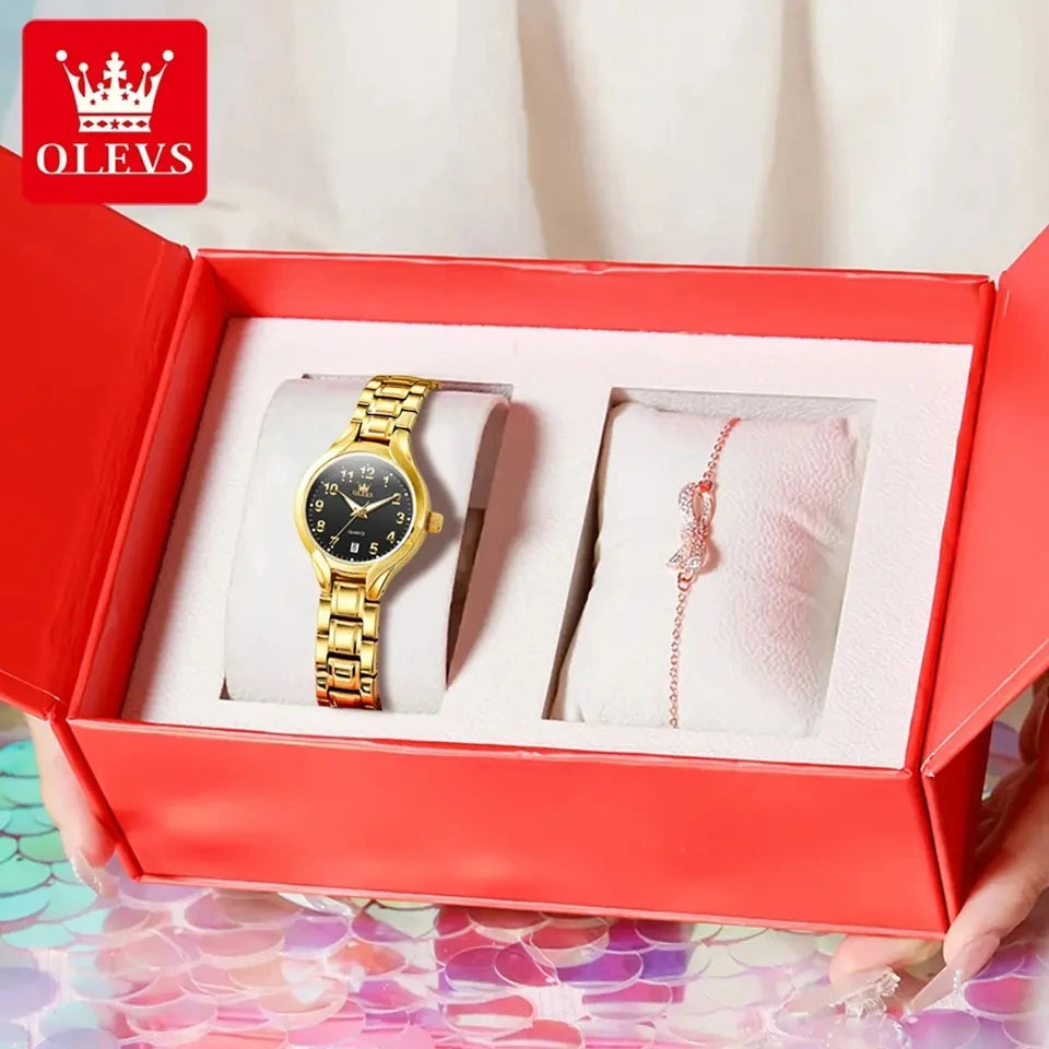 OLEVS 3650 Elegant Casual Women Quartz Watch Luxury Waterproof Luminous Watch Dress Bracelet Valentine Anniversary Watch Set