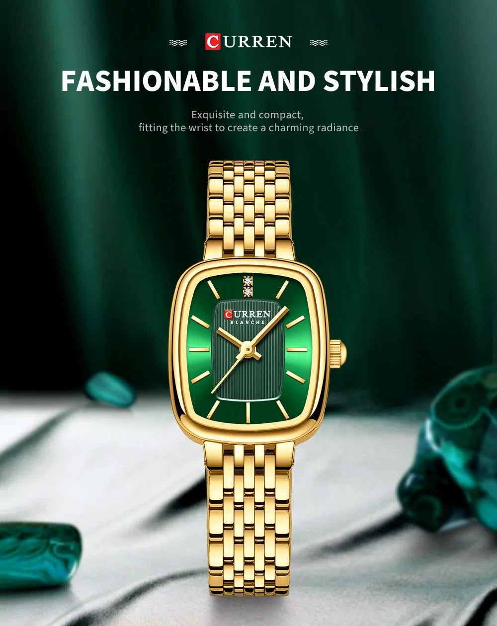 CURREN 9093 Fashion Quartz Women Watch Elegant Square Dial Gold Stainless Steel Strap Waterproof Leisure Ladies Business Watches