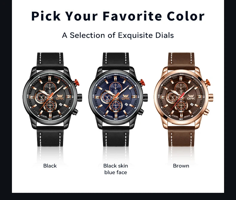 OPK 6083 Classic Quartz Watch for Men Waterproof Sport Men's Watches Fashion Leather Strap Luminous Business Male Wristwatches