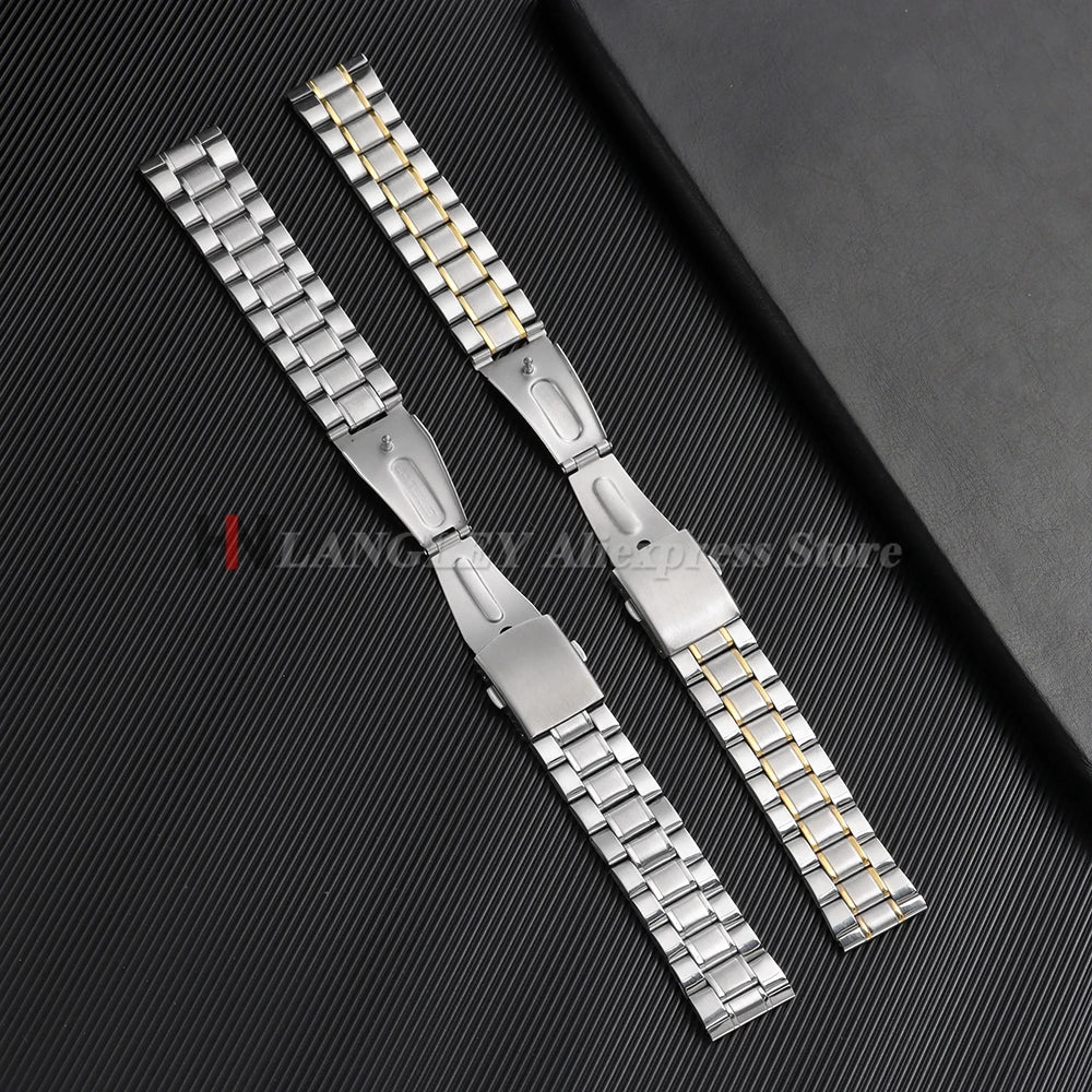 Stainless Steel Watchband 12mm 14mm 16mm 18mm 20mm 22mm 24mm Metal Watch Strap Lock Buckle Adjustable Wrist Bracelet Replacement