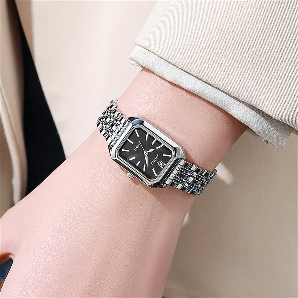 UTHAI W124 Fashion Women watch square business light luxury stainless steel quartz watch casual clock gift，watches for woman