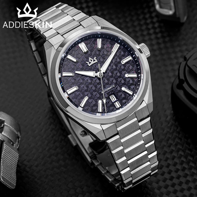 Addieskin K014 Luxury Men Automatic Watch ST2130 Mechanical Movement 40mm 316L Steel Case Cameo Shell Carved Dial 200m Waterproo