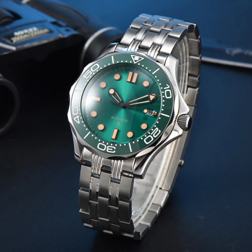 Parnsrpe 2026 New Miyota 8215 Automatic Dive Watch for Men Luxury Sport Green Dial Luminous Hardlex Date Waterproof Bus