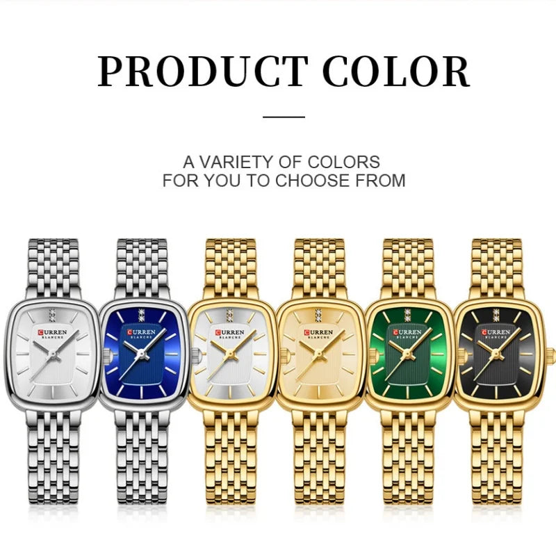 CURREN 9093 Fashion Quartz Women Watch Elegant Square Dial Gold Stainless Steel Strap Waterproof Leisure Ladies Business Watches