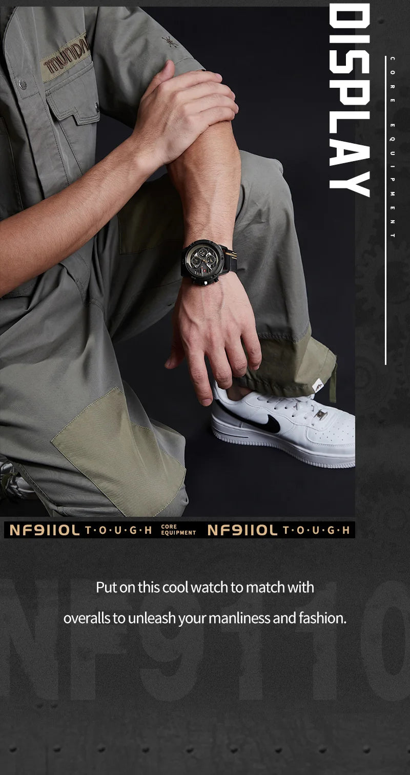 NAVIFORCE Men's Sports 24H Display Date Calendar Waterproof Watch Luminous Genuine Leather Strap Quartz Wristwatch Reloj Hombre