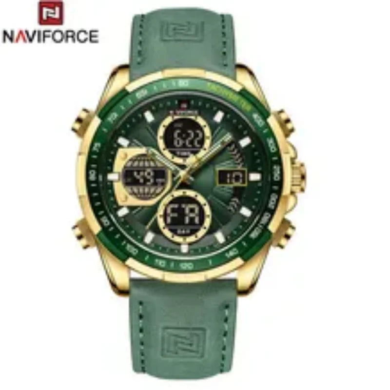 NAVIFORCE New Fashion Multifunctional Men Watches Top Brand Genuine Leather Waterproof Digital Analog Quartz Luminous Male Clock