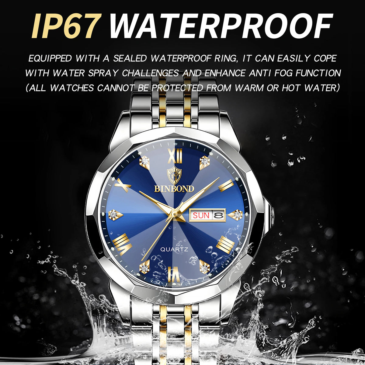 BINBOND Quartz Wristwatches For Men Luminous Waterproof Men's Watch Stainless Steel Original Reloj Para Hombre Todo +Box