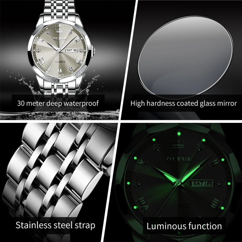 OLEVS Brand 9931 New Quartz Stainless Steel Strap Man Wristwatch Retro Hot Style Great Quality Fashion Waterproof Watch for Men