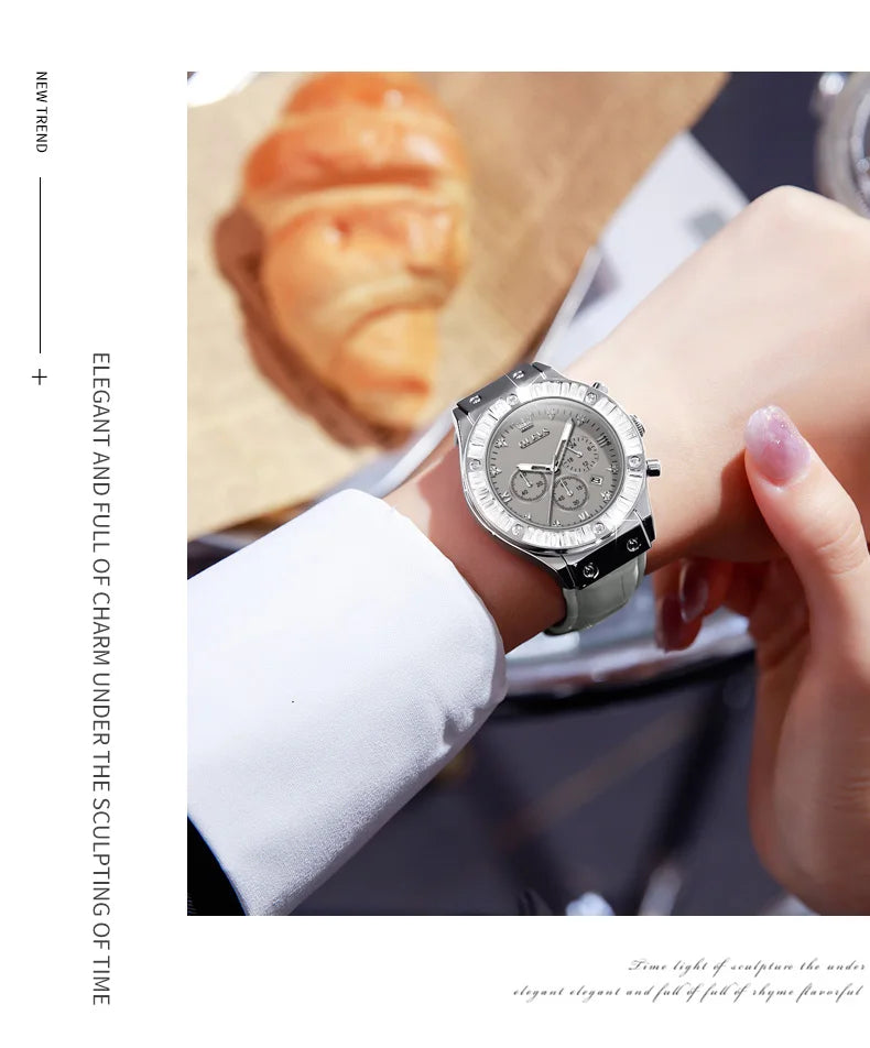 OLEVS Analog Quartz Watch for Women Leather Strap Waterproof Luxury Elegant Ladies' Watches Business Luxury Ladies Wristwatch
