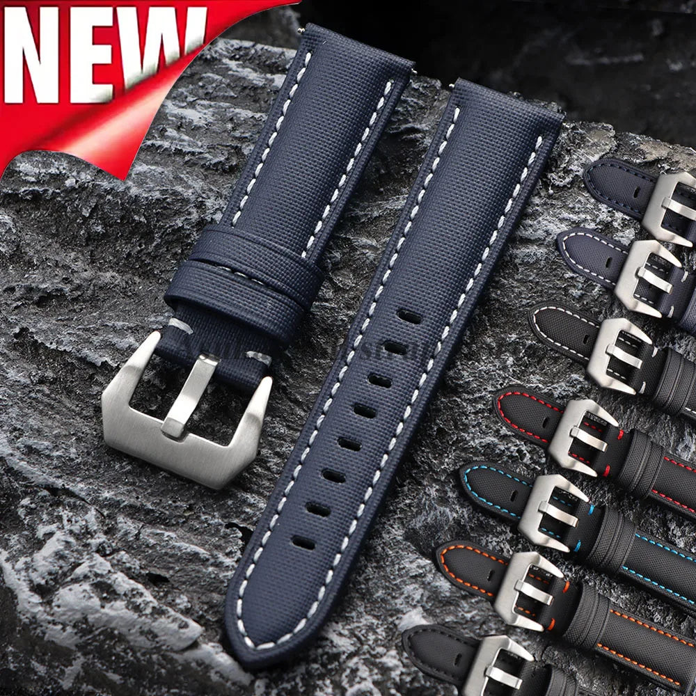Premium Sailcloth Canvas Watch Strap for Seiko for Panerai for Blancpain 20mm 22mm 24mm Watch Band Black Blue Nylon Men Bracelet