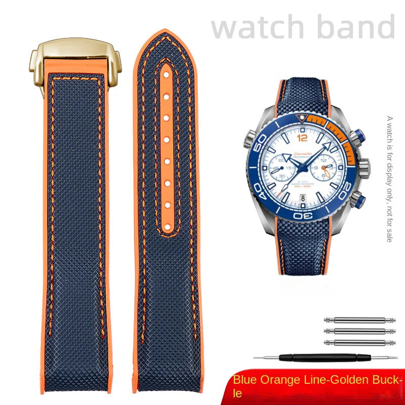 For Omega Planet Ocean 600 nylon strap 22mm AT150/007 quarter orange Seamaster 300 rubber strap curved waterproof men's bracelet