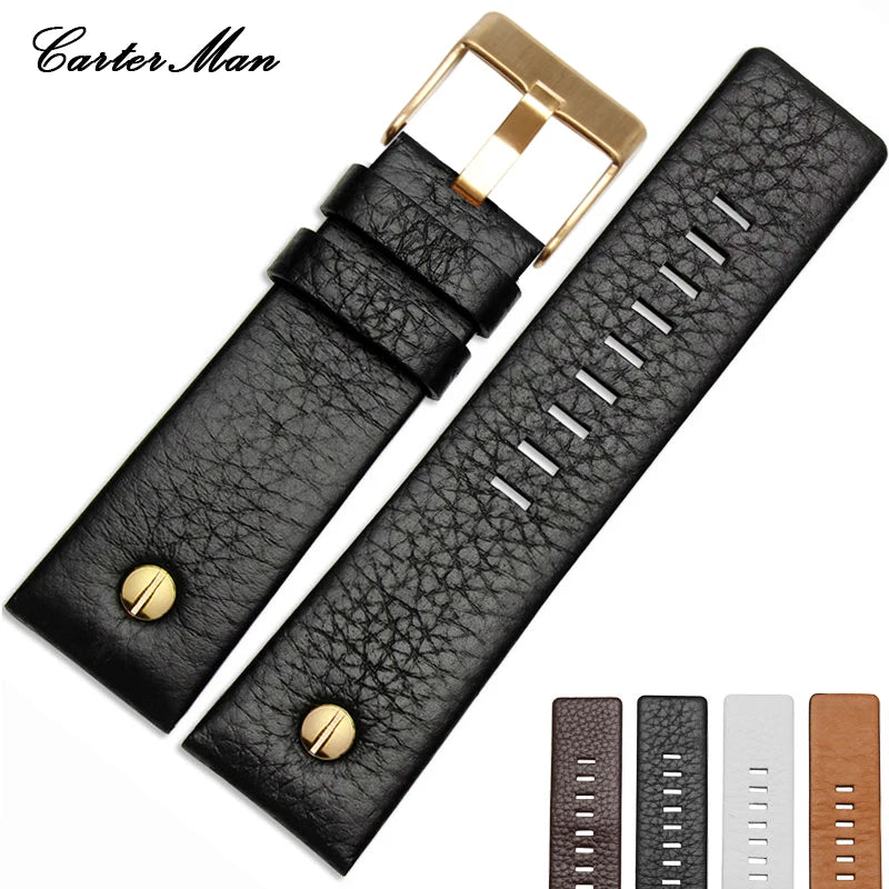 For Diesel Watch Strap Leather Wrist Watch Belt DZ7314 DZ7256 Watchbands 24MM 26MM 28MM 30MM With Rivets Lichee Pattern Bracelet