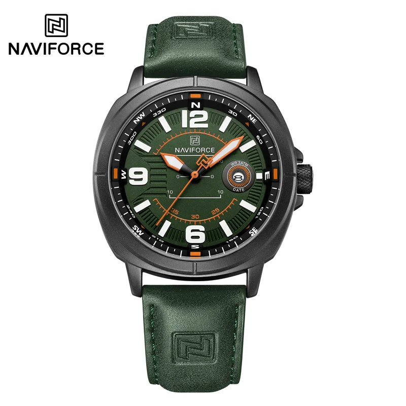 NAVIFORCE Men Quartz Watch 3ATM Waterproof Shockproof Genuine Leather Casual New Style Fashionable Daily Business Wrist Watch