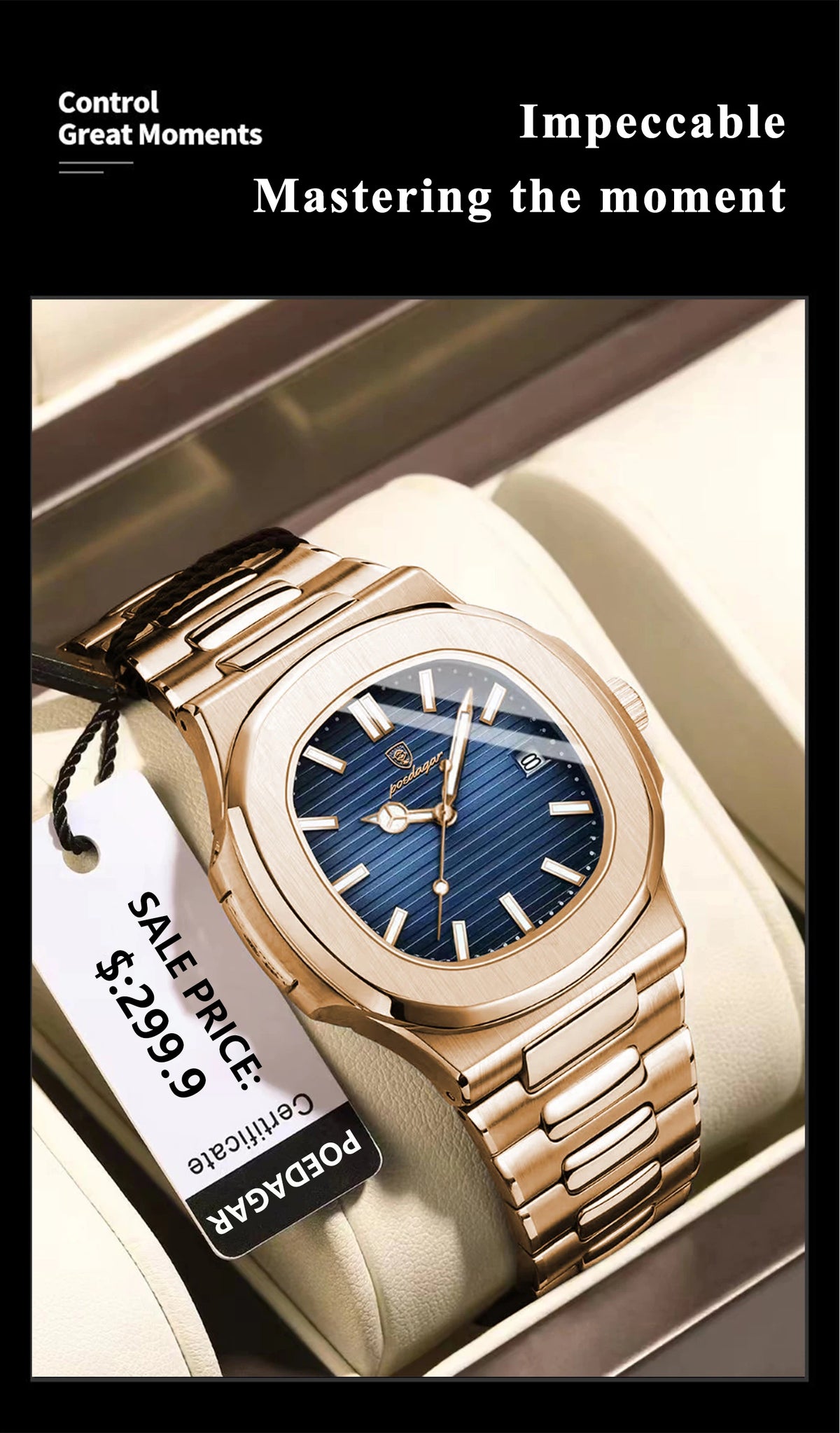 POEDAGAR Luxury Man Wristwatch Business Stainless Steel Quartz Men Watch Waterproof Luminous Date Square Men's Watches Clock+Box