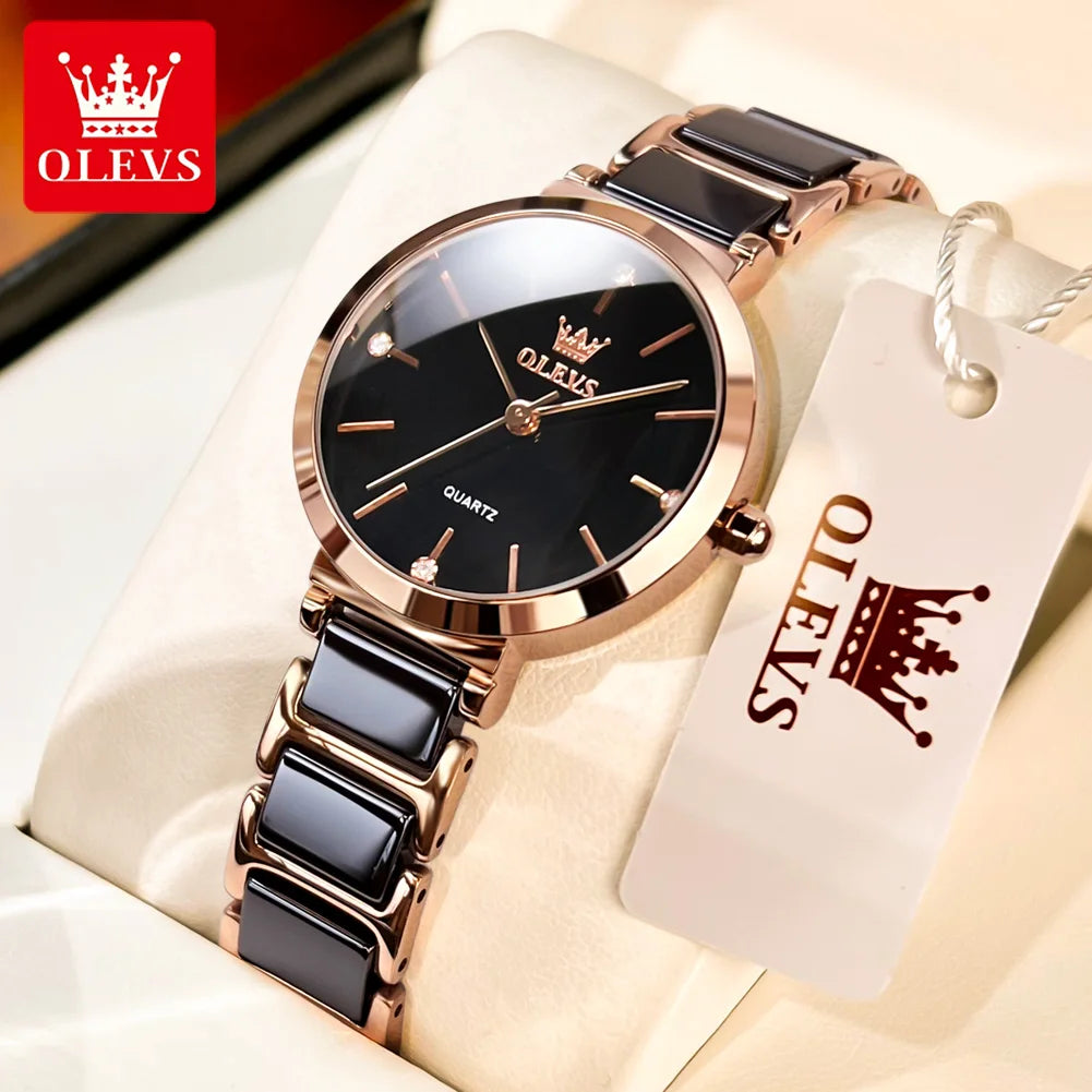 OLEVS Fashion Women Watches Relogio Feminino Luxury Rose Gold Watches Ladies Quartz Wrist Watch Ceramic Strap Clock Reloj Mujer
