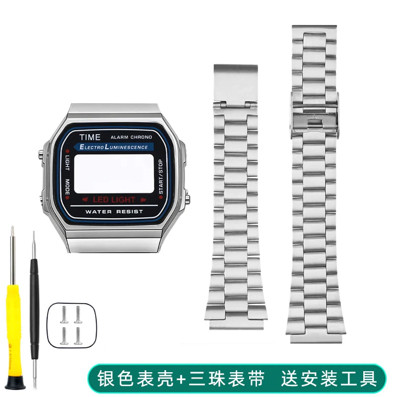 A168 case mod kit Stainless steel metal Bezel watch Case+Strap For Casio A168WG/WA/WGG/WEHA Series Modified Suit watchband+Tool