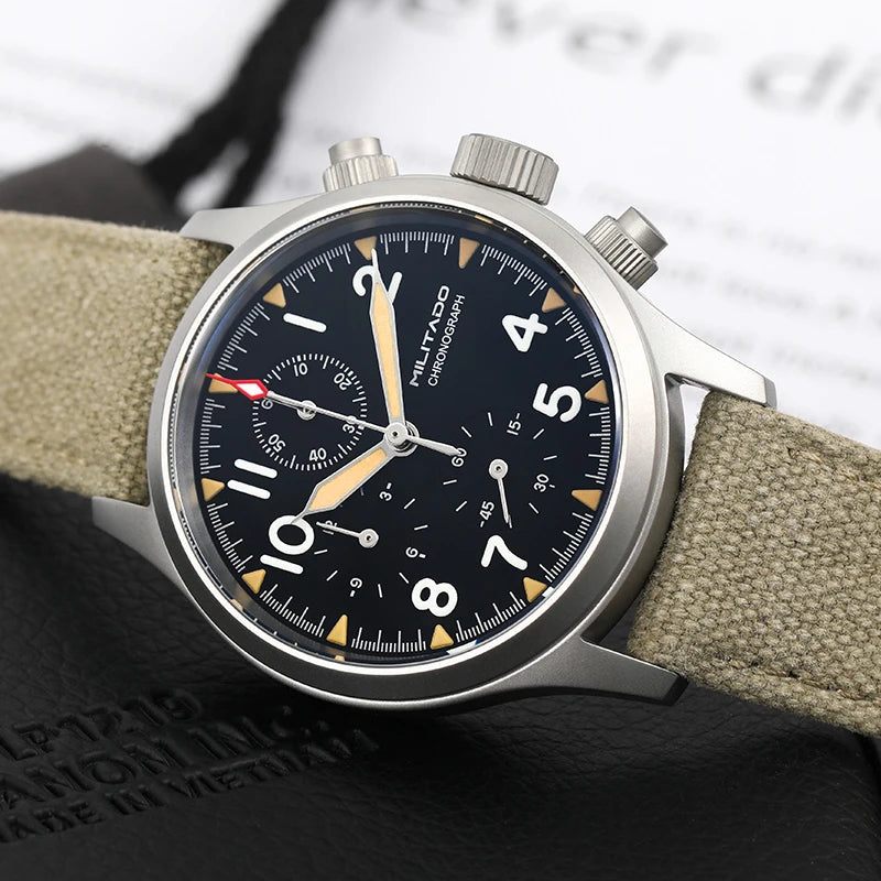 Militado ML1868KF 3 Dial Quartz Watch VK67 Chronograph Movement Luminous Sapphire Glass 100m Waterproof 39mm Military Watches