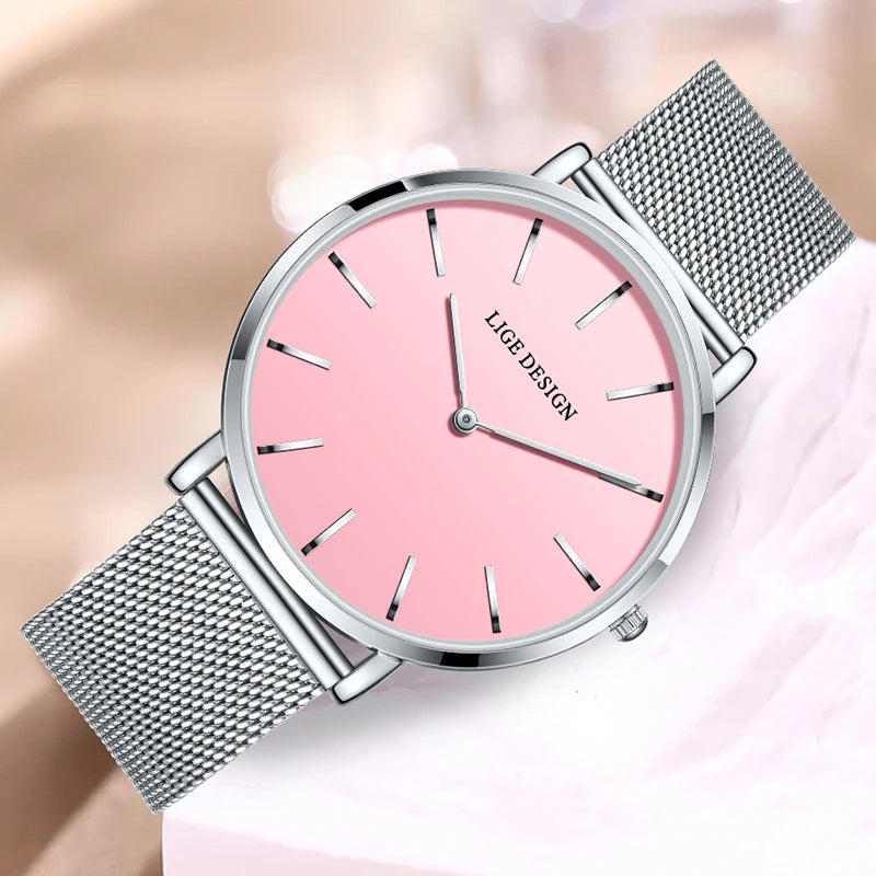 LIGE NEW 2026 TOP Elegant Women's Watches Fashion Simple Ladies Watches Quartz Waterproof Watches for Women Relogio Feminino+BOX