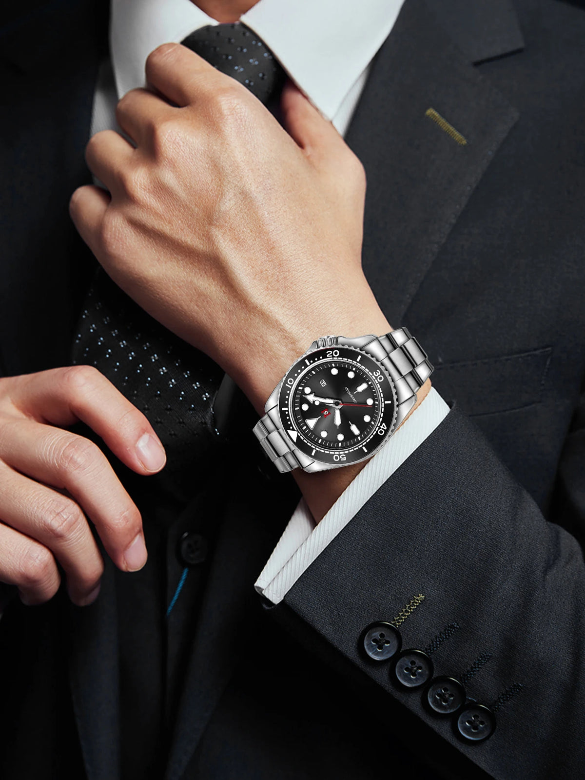 NS Mens Sports Watch | Multi-Color High-Contrast Dial and Markers Ceramic Bezel Stainless Steel Band Versatile Style