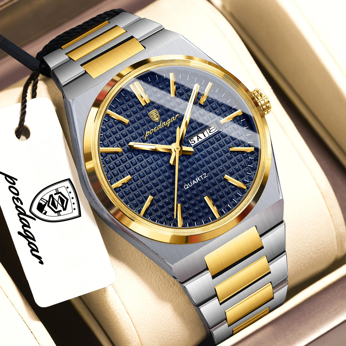 POEDAGAR Youth Fashion Men Clock Luminous Waterproof Stainless Steel Men's Watch Date Week Business Quartz Watches For Man Reloj