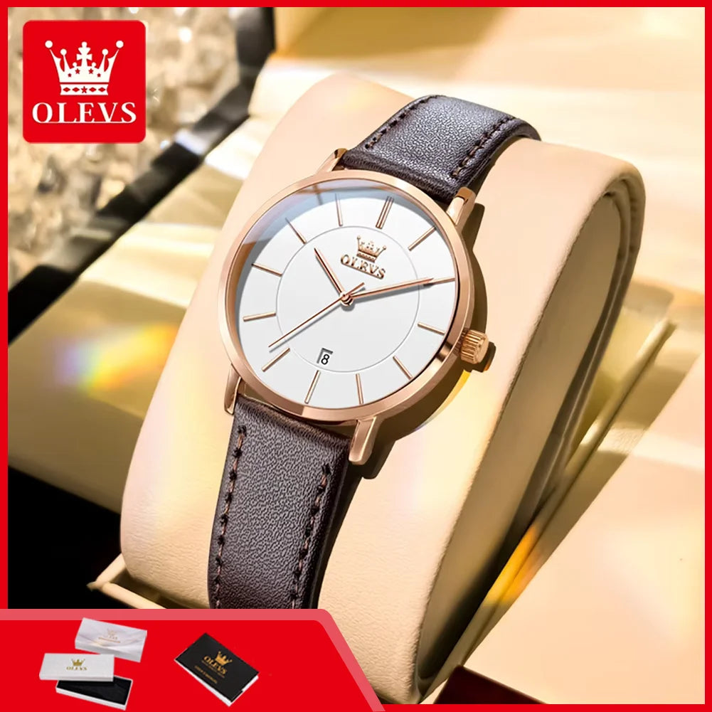 OLEVS 5869 Woman Watch Ultra Thin Waterproof Original Quartz Watch for Women Minimalist Elegant Leather Strap Ladies Wrist Watch