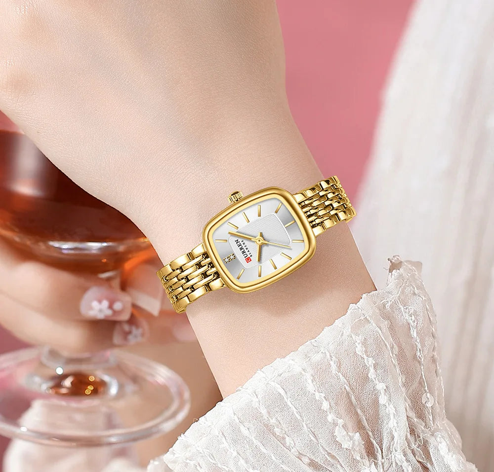CURREN 9093 Fashion Quartz Women Watch Elegant Square Dial Gold Stainless Steel Strap Waterproof Leisure Ladies Business Watches