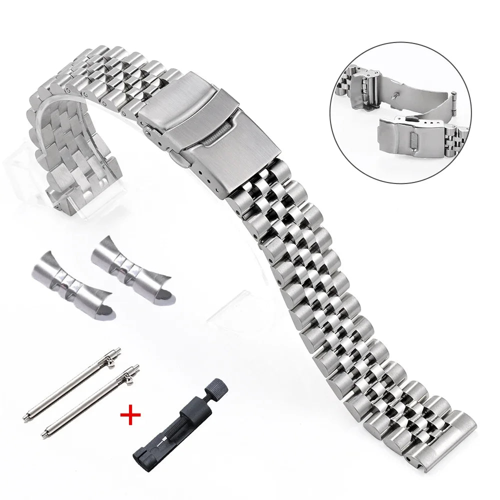 Straight End Stainless Steel Strap for Jubilee SKX007/009 Curved End Metal Watch Band 18mm 19mm 20mm 21mm 22mm Bracelet