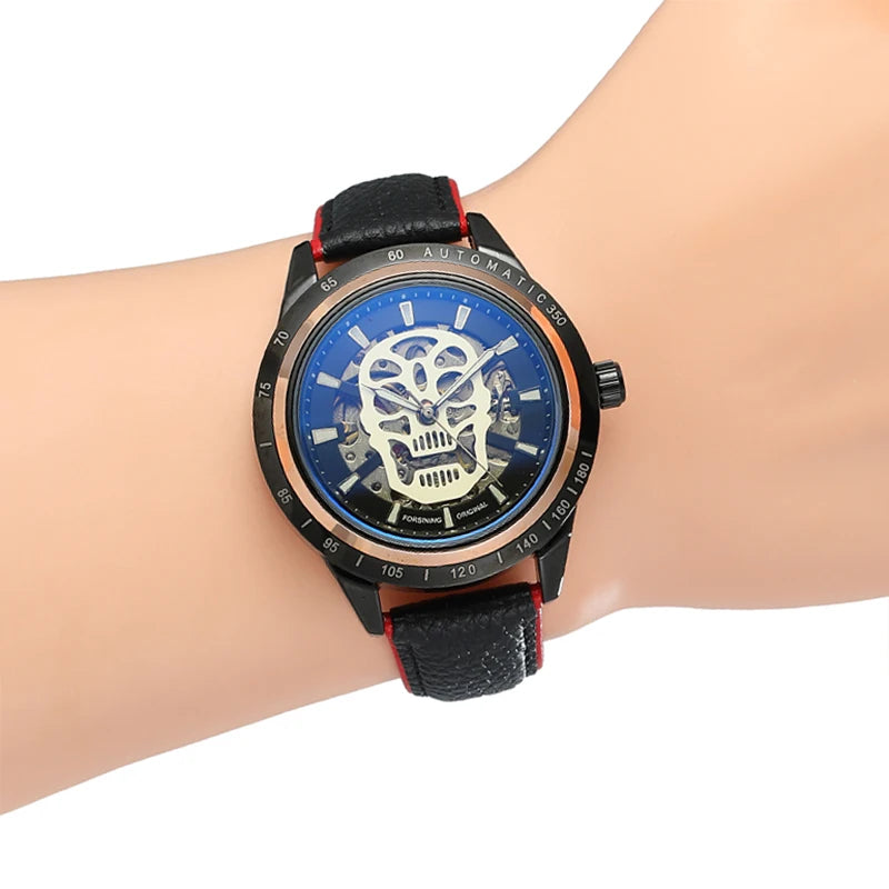 FORSINING Fashion 2026 Skull Skeleton Cool Man Watch Mechanical Automatic Movement Clock Sport Leather Luxury Brand Male Watches