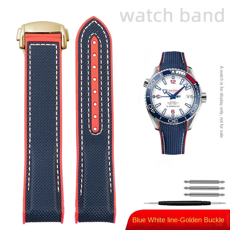 For Omega Planet Ocean 600 nylon strap 22mm AT150/007 quarter orange Seamaster 300 rubber strap curved waterproof men's bracelet