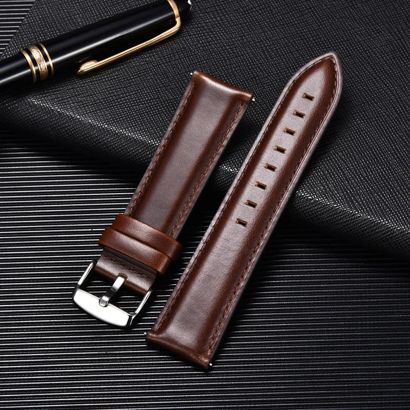 Business Genuine Leather Strap Quick Release Band Black Brown Calf Leather Men Retro Watchband 20mm 22mm